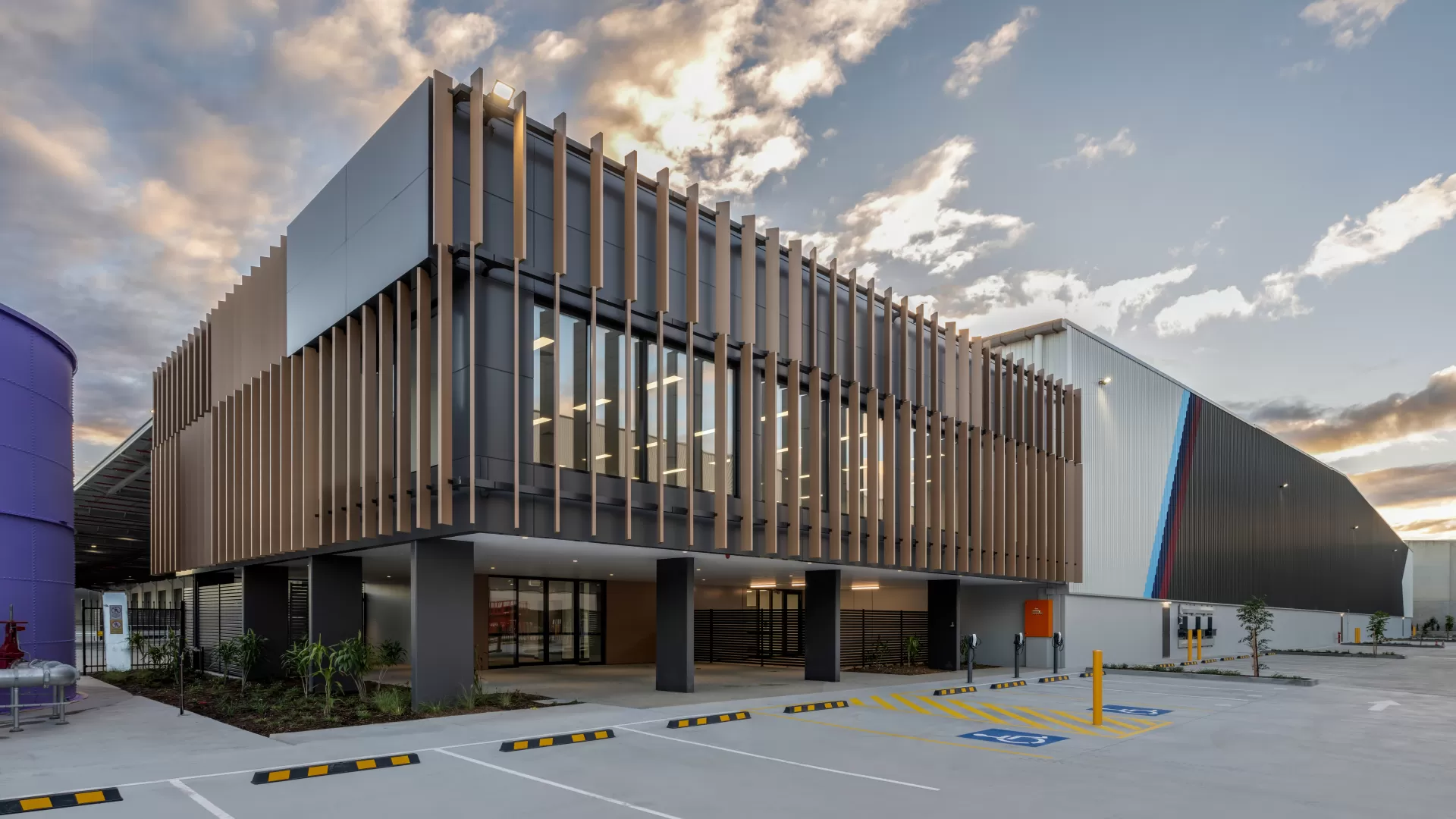 Office Exterior with warehouse in backdrop