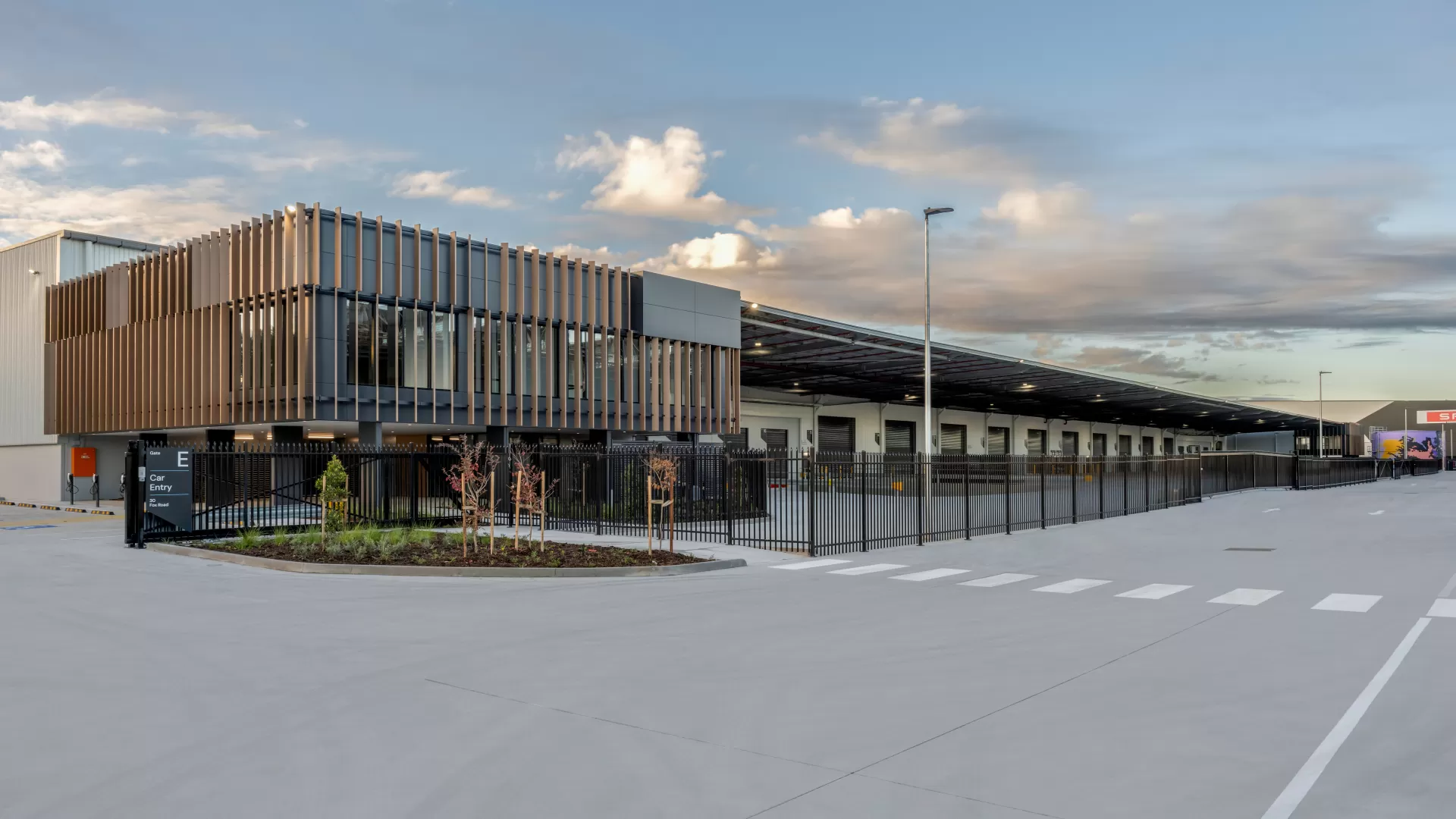 Overall view of warehouse office and cantilever awning